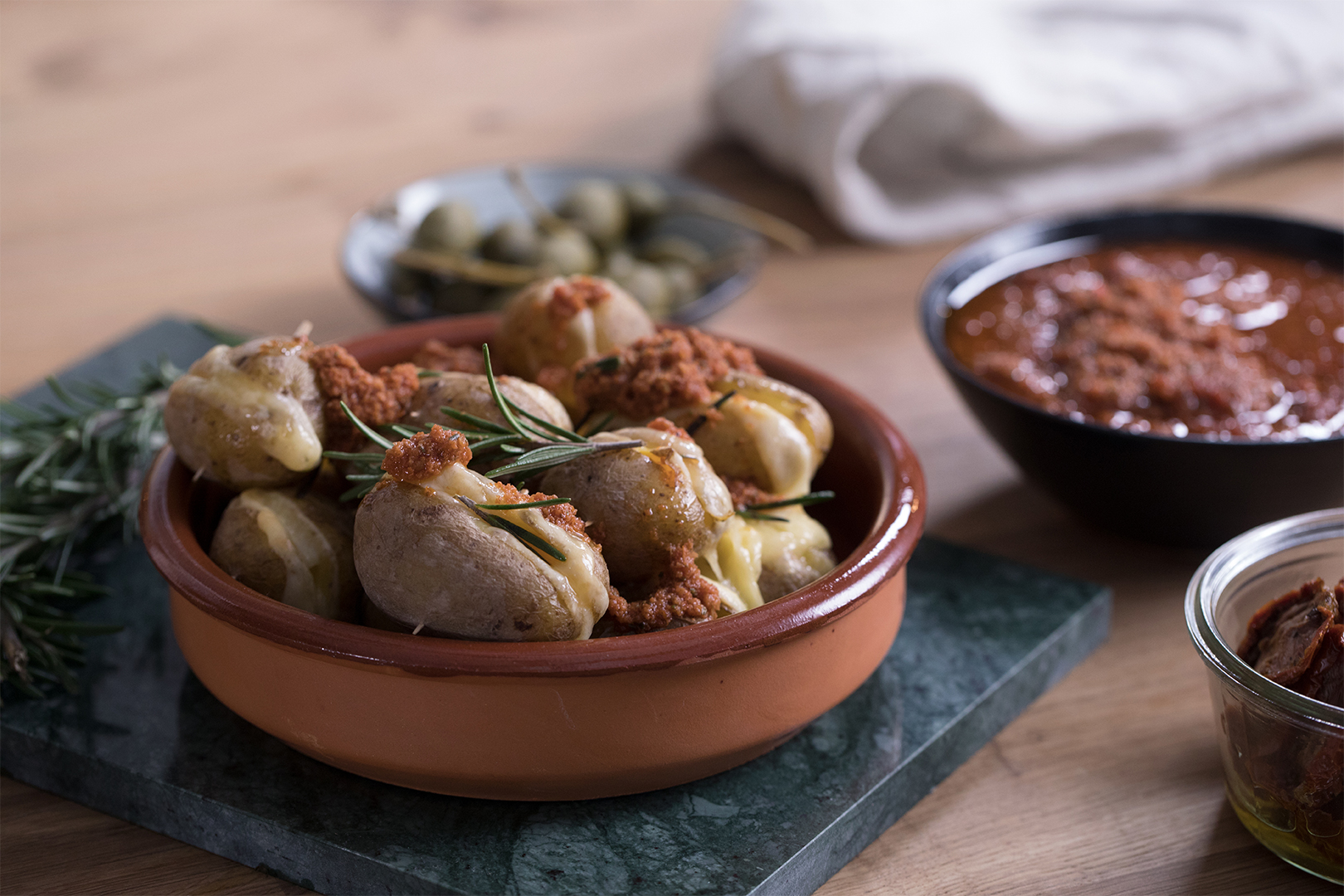 Hasselback potatoes with Mature Cheddar and salsa